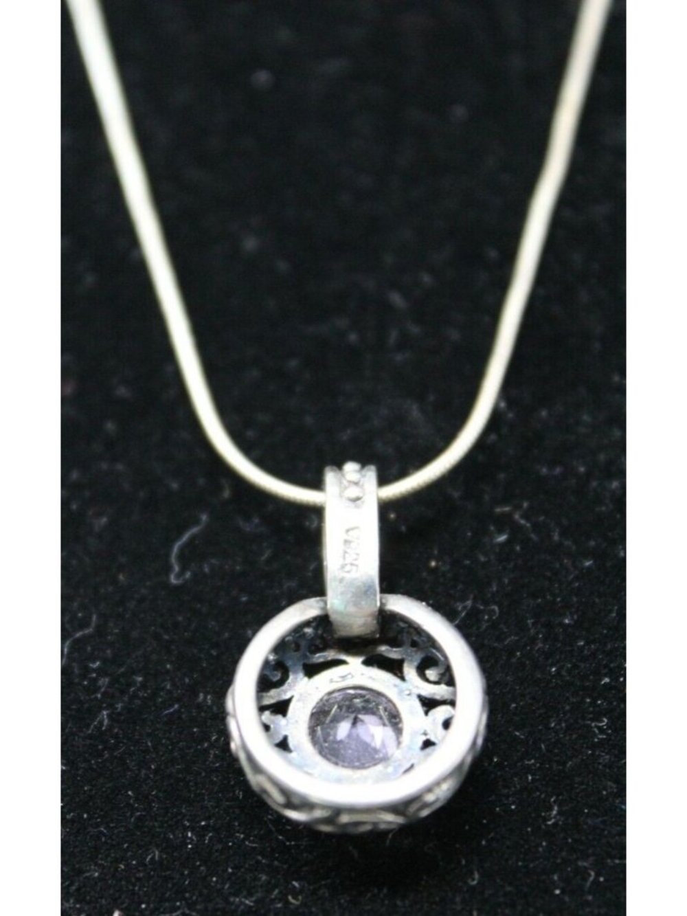 Amethyst 925 Sterling Silver Scroll Filigree Drop Pendant On 18" Chain #J12-P - Picture 5 of 8